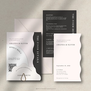Wellenförmige Hochzeitseinladung Einfache Vorlage Hochzeitseinladung Form Cricut Benutzerdefinierte Bogen Hochzeitseinladungen QR-Code Invite Hochzeit lädt ein Reihe