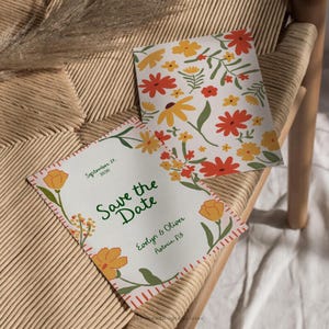 Bunte Blumen-Save the Date Vorlage Aquarell Einladung Hochzeit, wunderliche Hand gezeichnete Hochzeit lädt ein, Blume Save the Date für Hochzeit