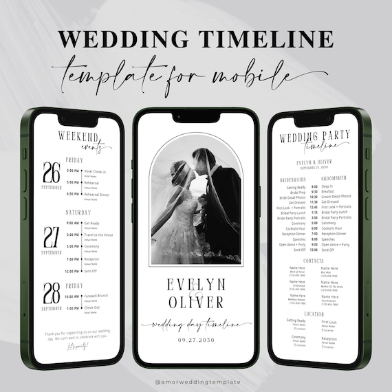 Mobile Wedding Day Timeline Template: Minimalist Editable Canva Design, Weekend Itinerary for Wedding (Digital Download)
