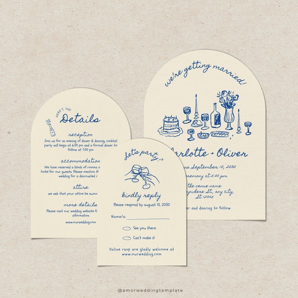 Wedding Invite Handwritten, Arch Wedding Invite Suite, Hand Drawn Wedding Invitation, Funky Wedding Invitation, Whimsical Wedding Invite