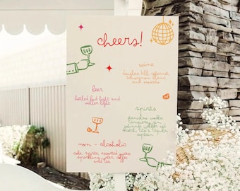 Colorful Handwritten Wedding Bar Menu Template Whimsical Drinks Menu Fun Wedding Bar Sign Printable Signature Drink Sign Hand Drawn Bar Menu