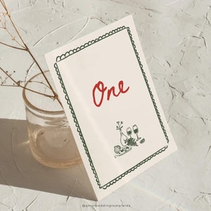 Números de mesa para casamento, números de mesa de recepção manuscritos para impressão, placas de mesa de casamento caprichosas, cartões de assento desenhados à mão, modelo de casamento