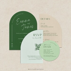 Arch Wedding  Invitation Template Set, Minimalist Wedding, RSVP Card, Arch Invitation, Canva Template, Invitation Weeding, Green Invitation