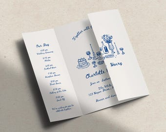 Hand Drawn Wedding Invitation Template: Gatefold Trifold (Canva Editable, Digital Download)