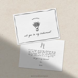 Plantilla de tarjeta de propuesta de dama de honor Será mi dama de honor Tarjeta de dama de honor editable, dibujada a mano, para regalos de boda de novia