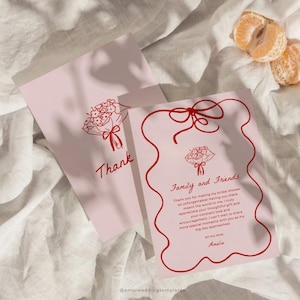 Modèle de carte de remerciement That's Amore Bridal Shower Cartes de remerciement de mariage dessinées à la main imprimables bordure ondulée Carte postale nuptiale de douche modifiable
