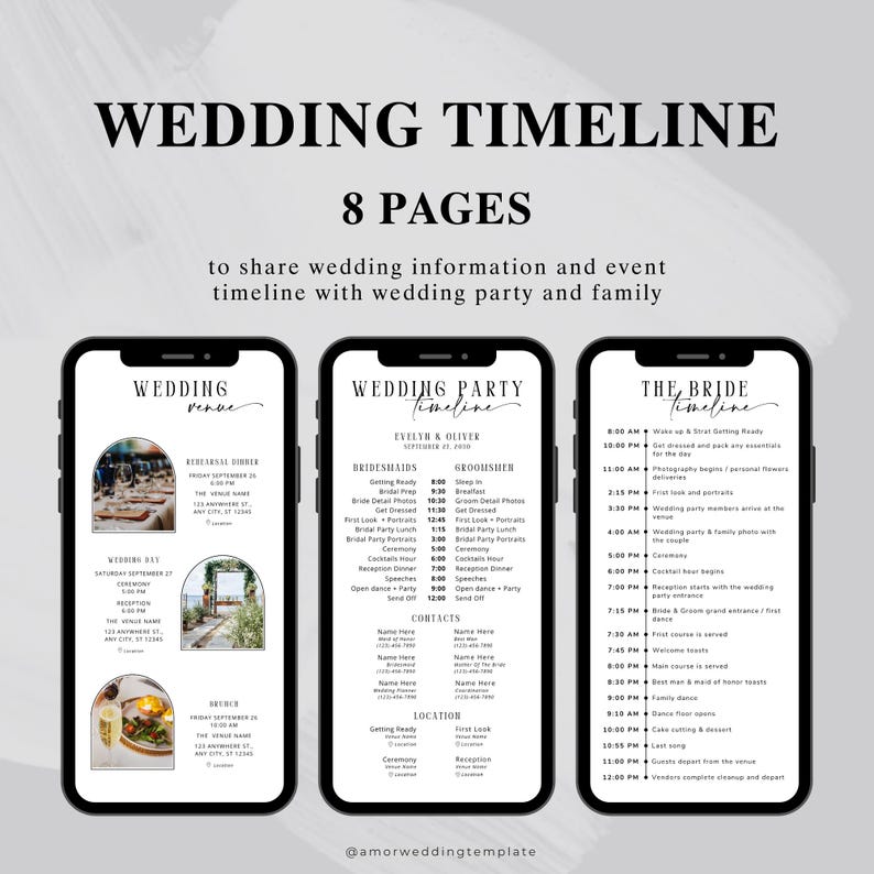 Mobile Wedding Day Timeline Template: Minimalist Editable Canva Design, Weekend Itinerary for Wedding (Digital Download) image 2