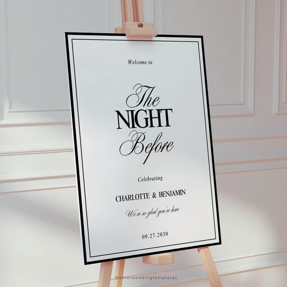 Elegant Minimalist The Night Before Welcome Sign Template Modern Rehearsal Dinner Sign Printable Whimsical Engagement Party Sign Editable
