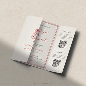 Hand Gefaltete Hochzeitseinladung Vorlage Illustrierte Hochzeitseinladung mit QR Code Printable Handgeschriebene Gefaltete Hochzeitseinladung