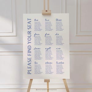 Blue Wedding Seating Chart Template: Editable Canva Sign (24x36, A1 Sizes) (Digital Download)