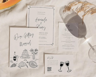 Hand-Drawn Wedding Invitation Suite: Whimsical Printable Template
