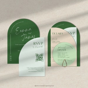 Ensemble de modèles de faire-part de mariage arche, mariage minimaliste, carte RSVP, faire-part arche, modèle de toile, faire-part de désherbage, faire-part de mariage vert