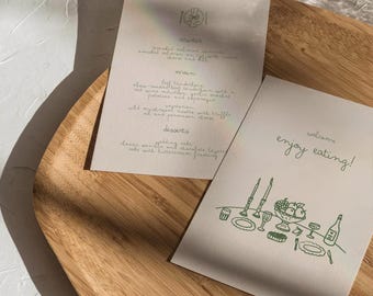 Editable Wedding Menu Template: Hand-Drawn Dinner Party Cards (Digital Download, 5x7 inches)