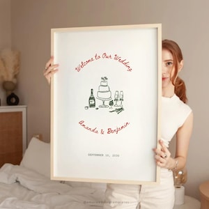 Hand gezeichnete Hochzeit Willkommensschild Vorlage Empfangsschilder für Hochzeiten Druckbare wunderliche Hochzeit Beschilderung Bearbeitbare große Hochzeitsschild Stand