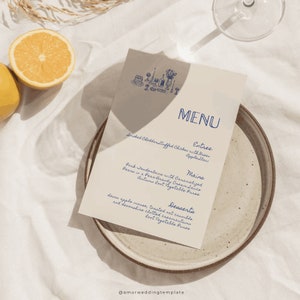 Modèle de menu de mariage écrit à la main Carte de menu de réception imprimable Modèle de menu de mariage simple Carte de menu de mariage colorée dessinée à la main