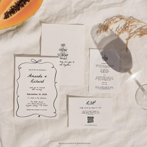 Handwritten Wedding Invitation Suite Template with QR Code RSVP (Digital Download)