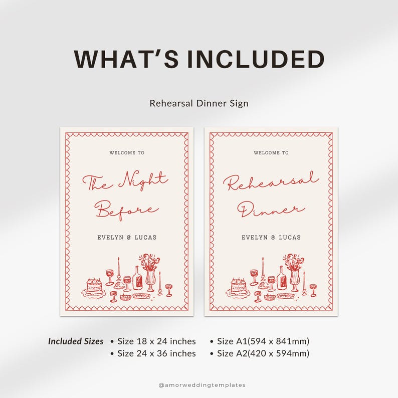 Getting Dinner Sign Hand Drawn Rehearsal Dinner Sign Template: Editable Wedding Welcome ...
