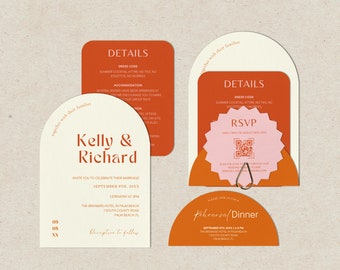 Arch Wedding Invitation Template Set, Minimalist Wedding, RSVP Card, Arch Invitation, Canva Template, Invitation Templates, colorful wedding