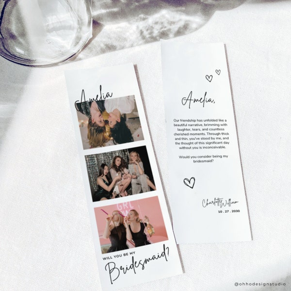 Bridesmaid Proposal Photo Strip Template, Bridal Party Proposal Card ,Bachelorette Party Photo Booth, Wedding Proposal Card With Photo