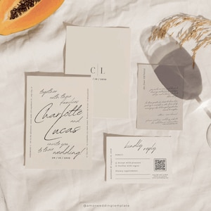 Plantilla de invitación de boda manuscrita, tarjetas de invitación para boda imprimibles, invitación de boda editable con RSVP, paquete de papelería para boda