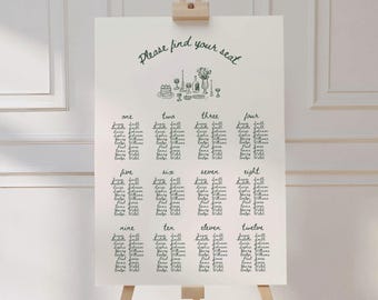 Hand Drawn Wedding Seating Chart Template Modern Find Your Seat Wedding Sign Print Handwritten Wedding Reception Seating Chart Whimsical