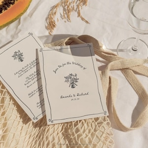 Modèle de faire-part de mariage dessiné à la main, carte d'invitation de mariage manuscrite imprimable, faire-part de mariage tout-en-un, papeterie modifiable avec code QR