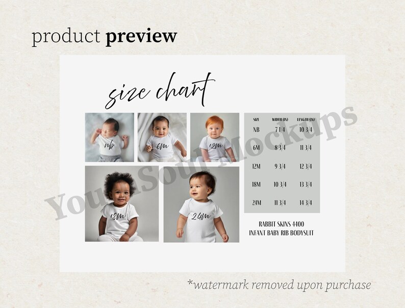 Rabbit Skins 4400 Size Chart Sizing Guide for Infant Baby Rib Bodysuit ...