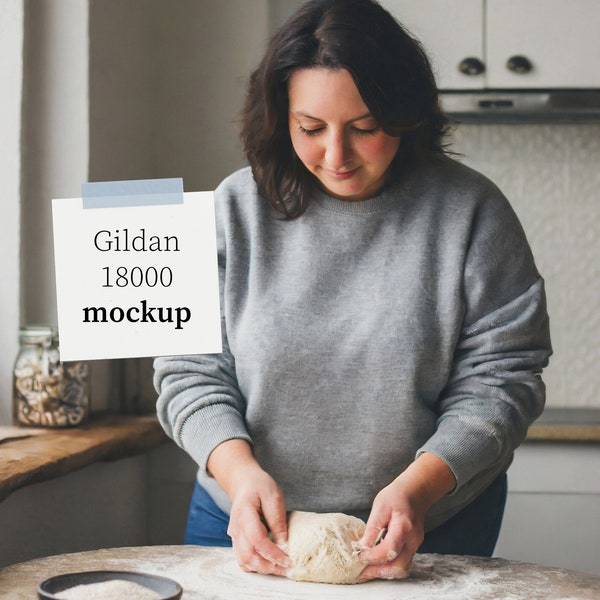 Sport Grey Gildan 18000 Sweatshirt Mockup | Plus Size Female Model | Baking Niche | Inclusive, Realistic, Aesthetic Lifestyle Photo Mockups