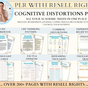 Cognitive distortions worksheets, challenge unhelpful thinking styles, therapy worksheets, psychology, coping skills, bpd, DBT, CBT, anxiety