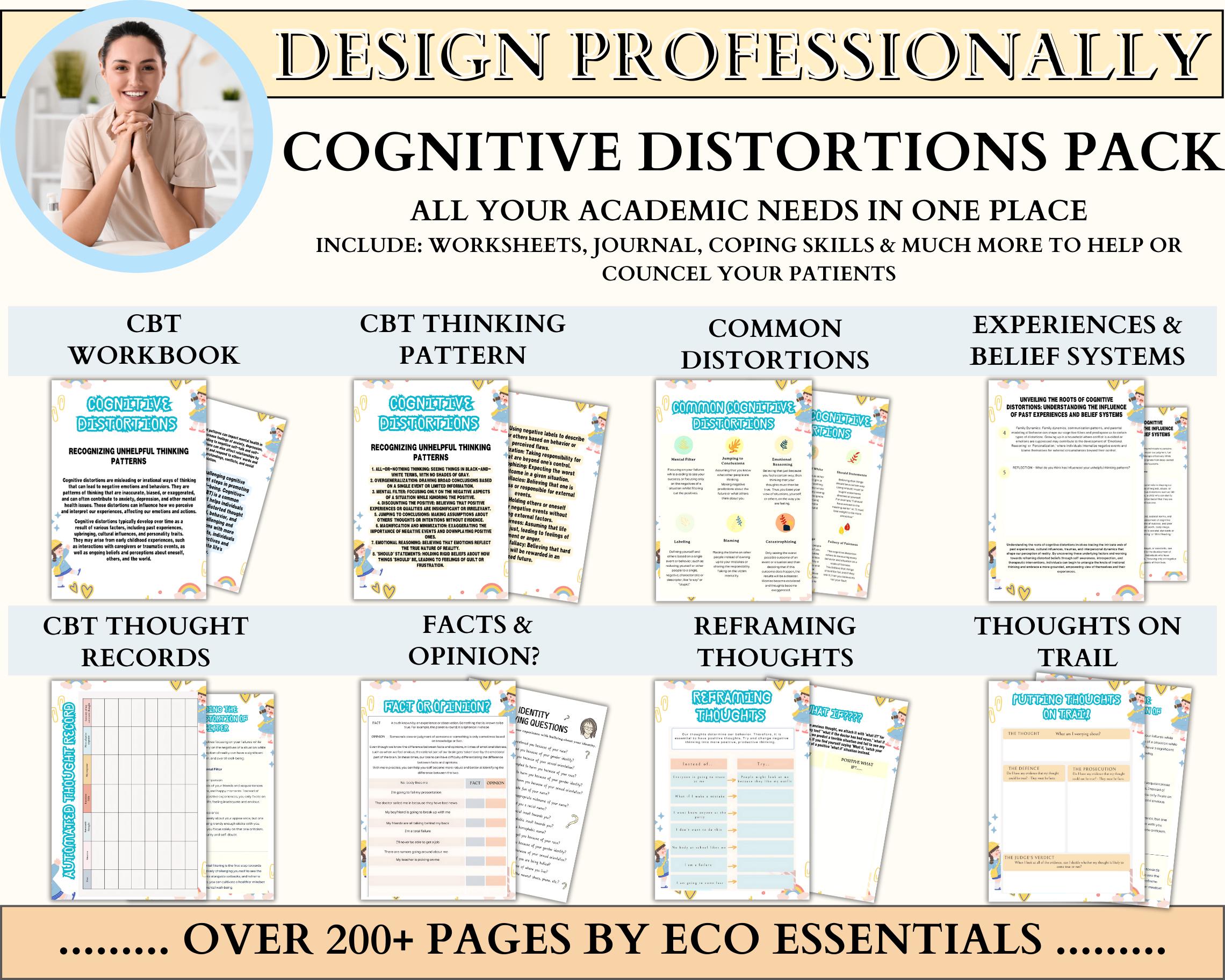 Cognitive Distortions Worksheets, Challenge Unhelpful Thinking Styles, Therapy Worksheets