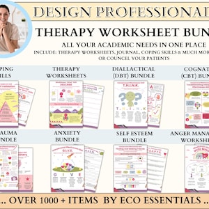 Therapie-megabundel-werkbladen, counselingtools, bronnen voor psychologen, psycho-educatie, trauma, depressie, angsttriggers, dialectiek