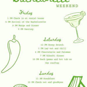 Margarita Bachelorette Party Itinerary Template, Margs & Matrimony Bach ...