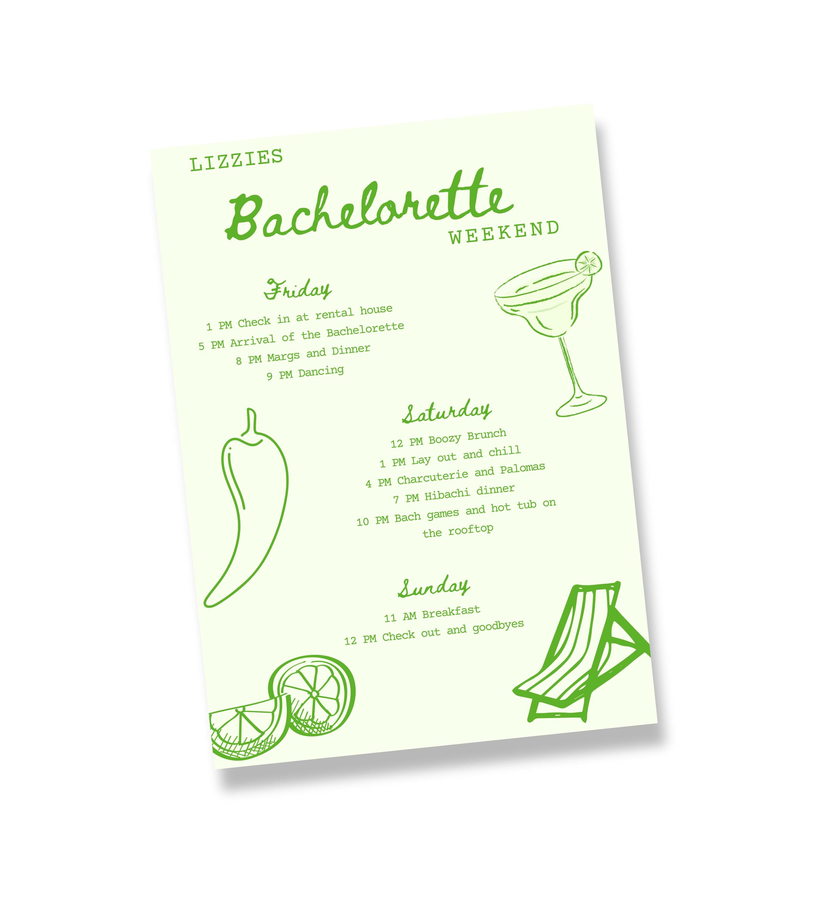 Margarita Bachelorette Party Itinerary Template, Margs & Matrimony Bach ...