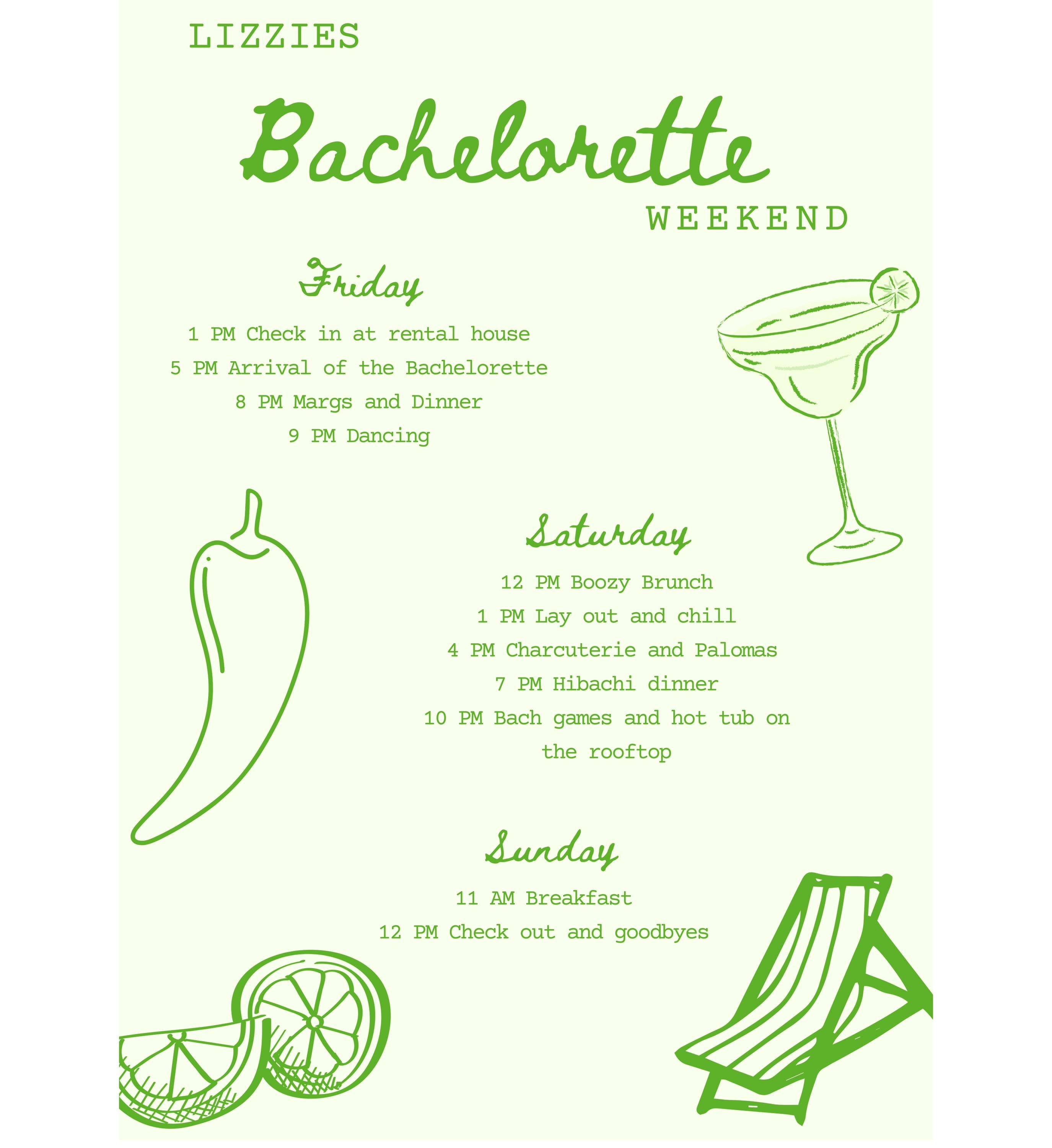 Margarita Bachelorette Party Itinerary Template, Margs & Matrimony Bach ...