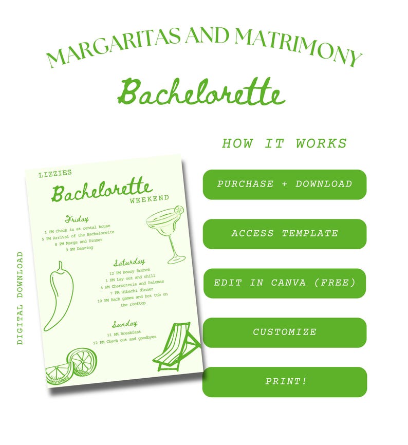 Margarita Bachelorette Party Itinerary Template, Margs & Matrimony Bach ...