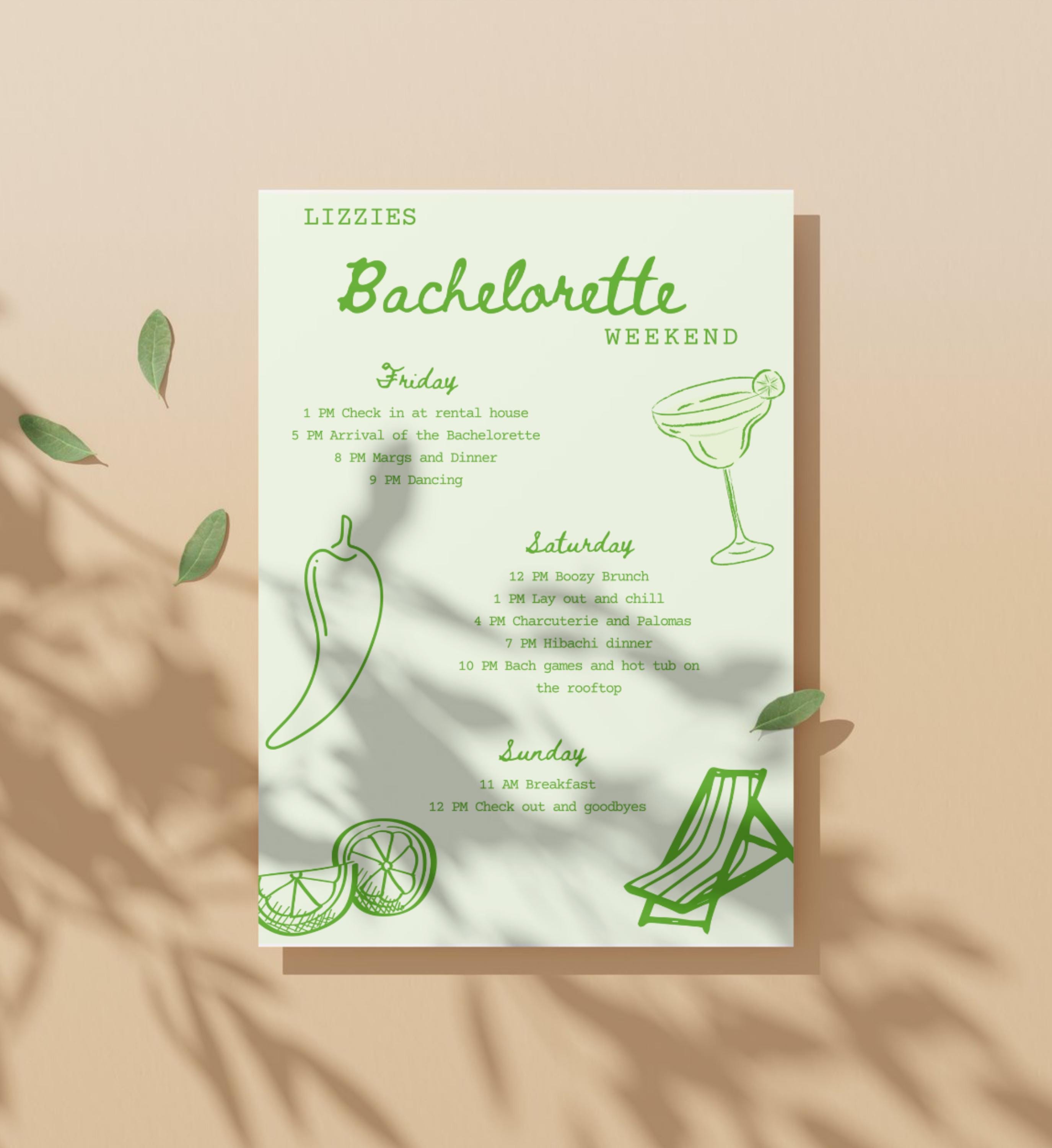 Margarita Bachelorette Party Itinerary Template, Margs & Matrimony Bach ...