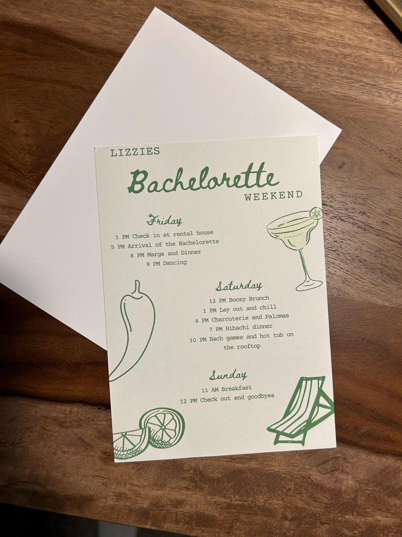 Margarita Bachelorette Party Itinerary Template, Margs & Matrimony Bach ...