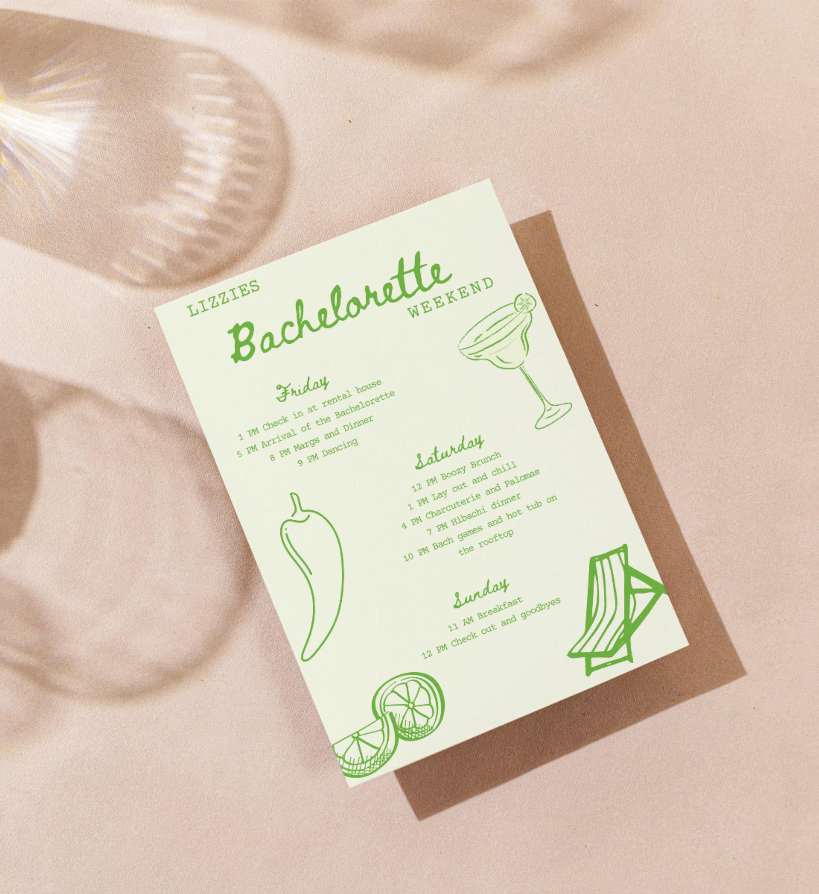 Margarita Bachelorette Party Itinerary Template, Margs & Matrimony Bach ...