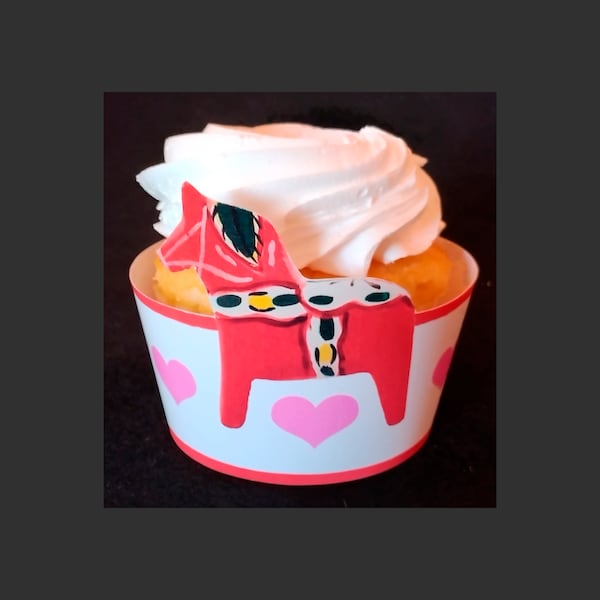 Digital Dala Horse Cupcake Wraps