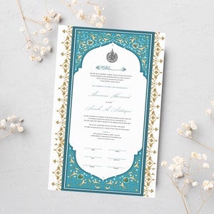 Nikkah Vertrag Gold Foiled, Islamischer Hochzeitsvertrag, Nikkah Nama, Muslimische Heiratsurkunde, Personalisiert