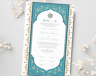 Nikkah Contract Gold Foiled, Islamic Wedding Contract, Nikkah Nama, Muslim Marriage Certificate, Personalized