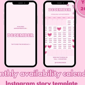 Nail tech Monthly availability calendar for Instagram stories. Beauty template Works well for nail techs, lash techs, hair stylists and more