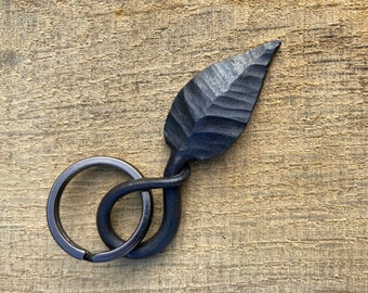 Hand forged metal leaf Keyring