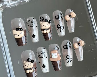 Kitty Press On Nails Bow Tie Stickers Japanese Style Nails