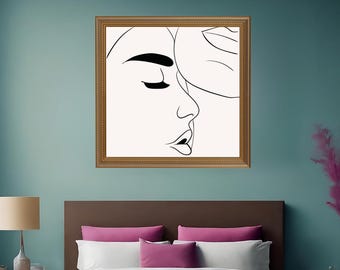 Man and Woman Sensual Line Drawing, Couple Art, Abstract Art, Simple, Printable, Digital Download, Black and White