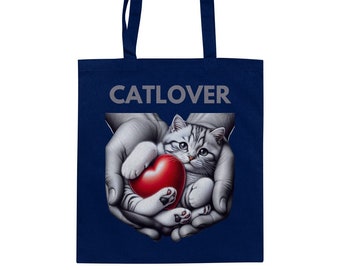 Stoffbeutel mit Spruch "Catlover" - Stofftasche mit Katzenspruch - Baumwollbeutel mit Katze - Geschenk für Katzenhalter