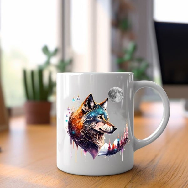 Tasse mit Wolf - Tasse mit Tiermotiv - Geschenk für Tierfreunde - Kaffeebecher Keramik - Tiertasse