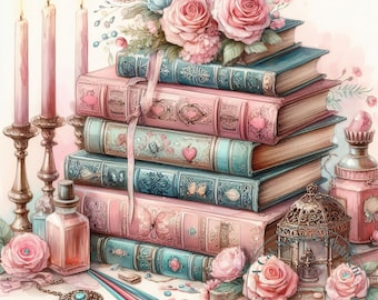 Shabby Chic Books Clipart 10 immagini Acquerello Book Lover Clip Art Acquerello Clipart Bundle Libri antichi vintage Download digitale Art