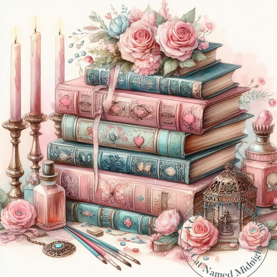 Shabby Chic Books Clipart 10 Images Watercolor Book Lover Clip Art