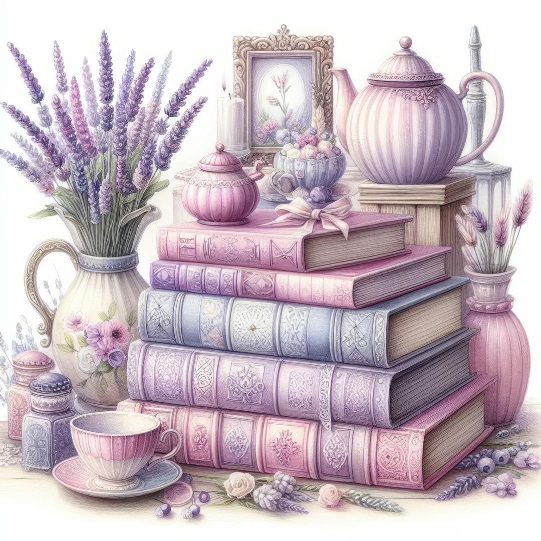 10 Shabby Chic Books Clipart Watercolor Book Lover Clip Art Watercolor ...